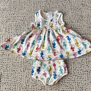 Colorful Seahorse Baby Dress and Bloomers Set